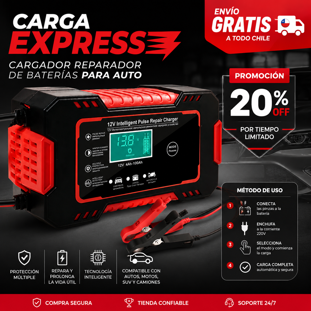 CargaExpress™ - Cargador Reparador De Baterias