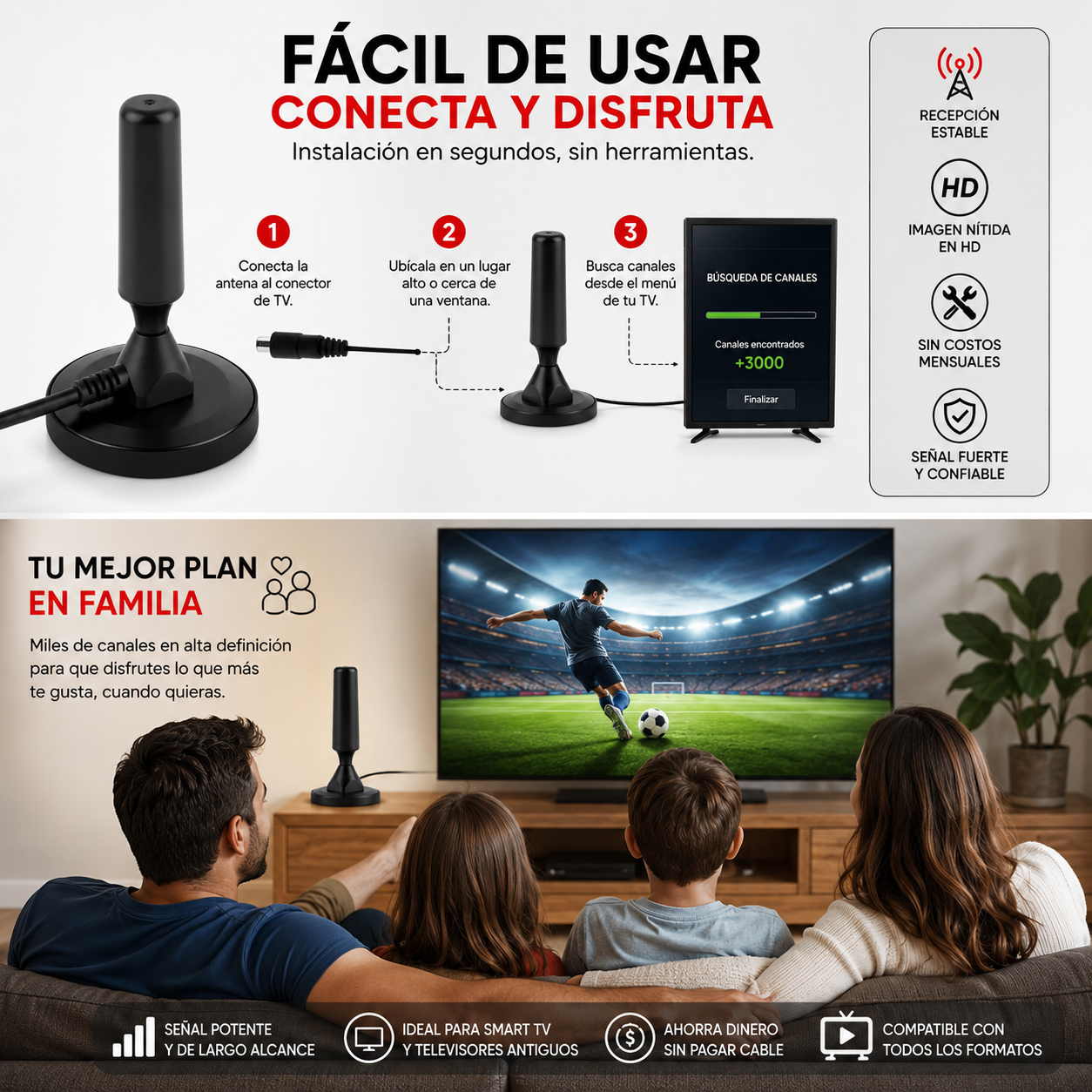 MaxSignal™ 4K 2x1 - Antena TV Digital +3000 Canales